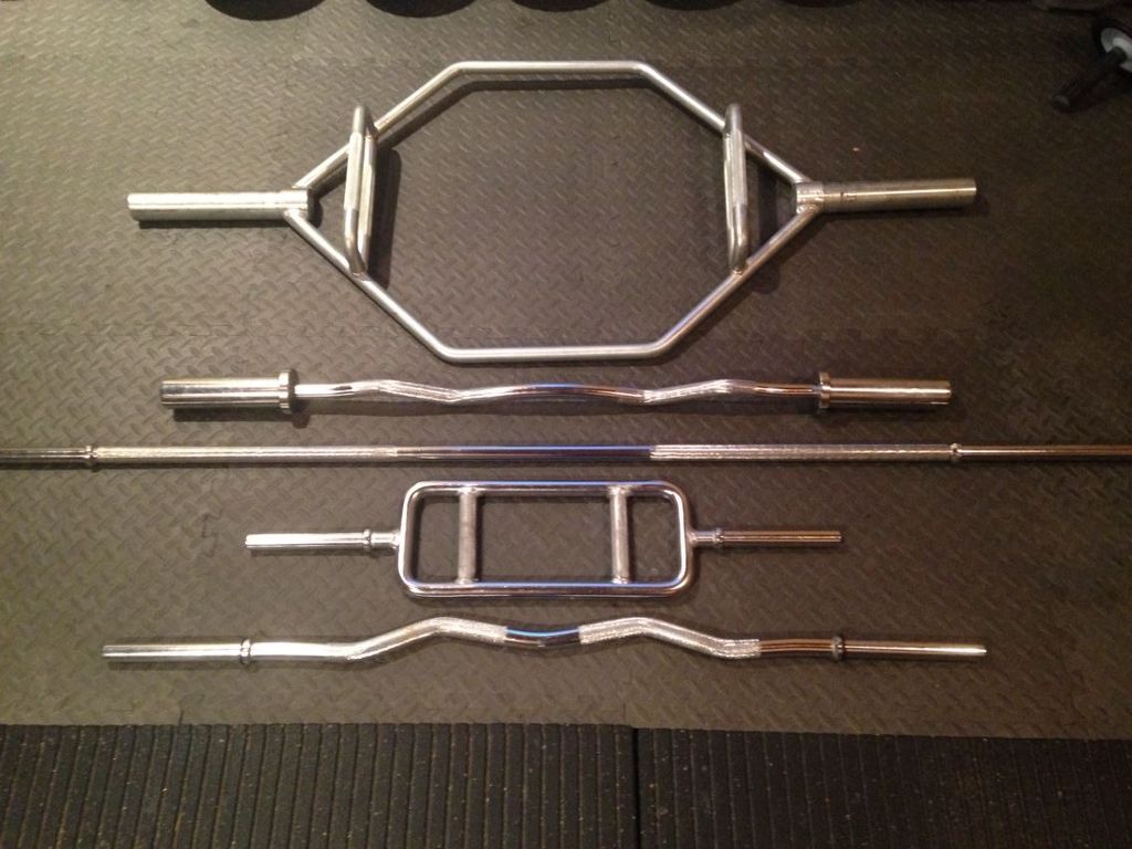 Assortment of Olympic and standard bars for any ty