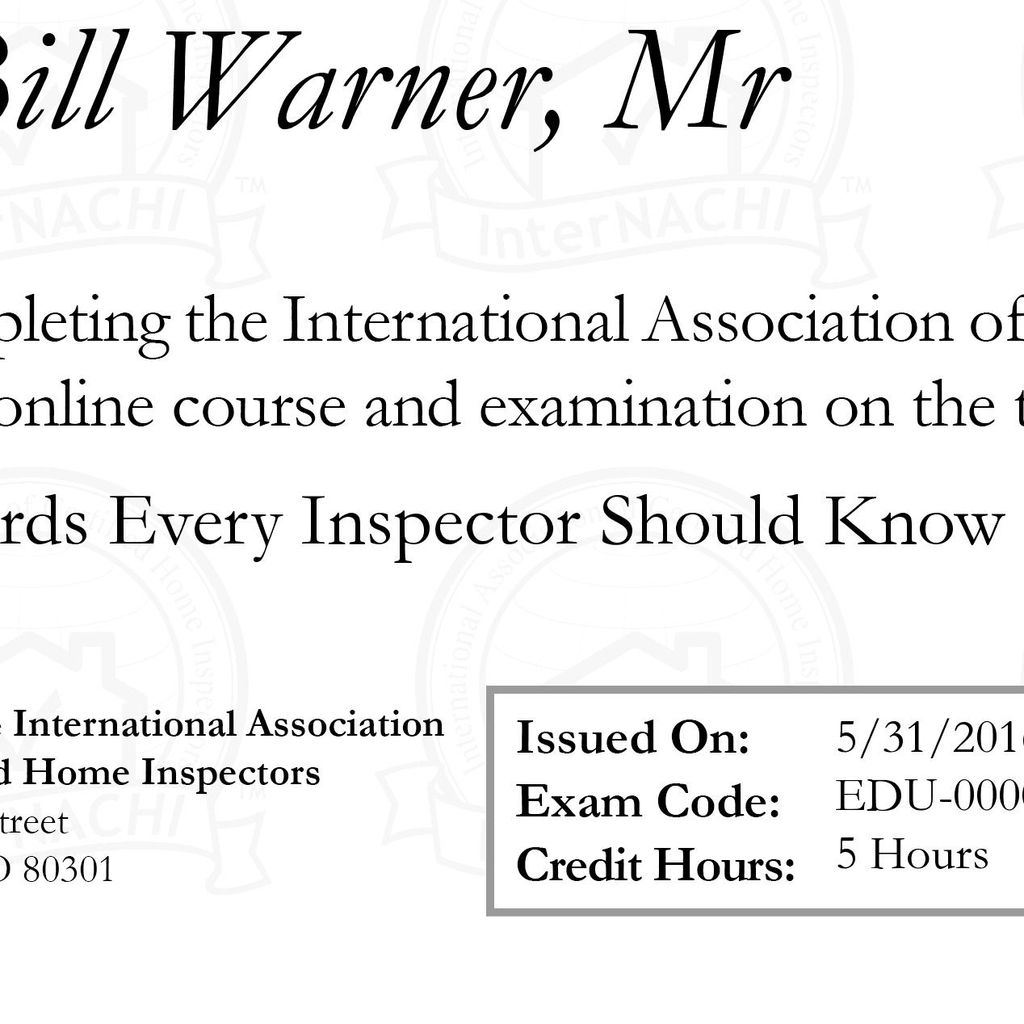 Bill Warner inspection services