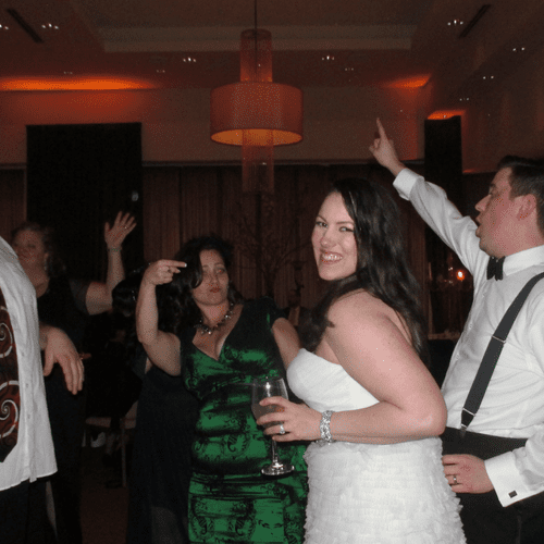 April 2015 wedding couple having a great time with