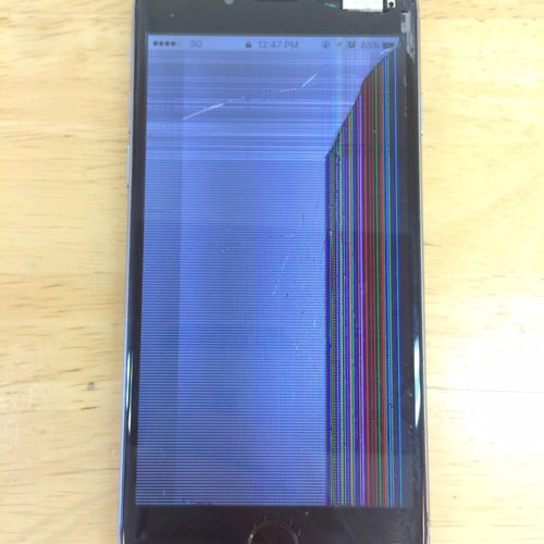 Apple iPhone with a broken glass and LCD panel.