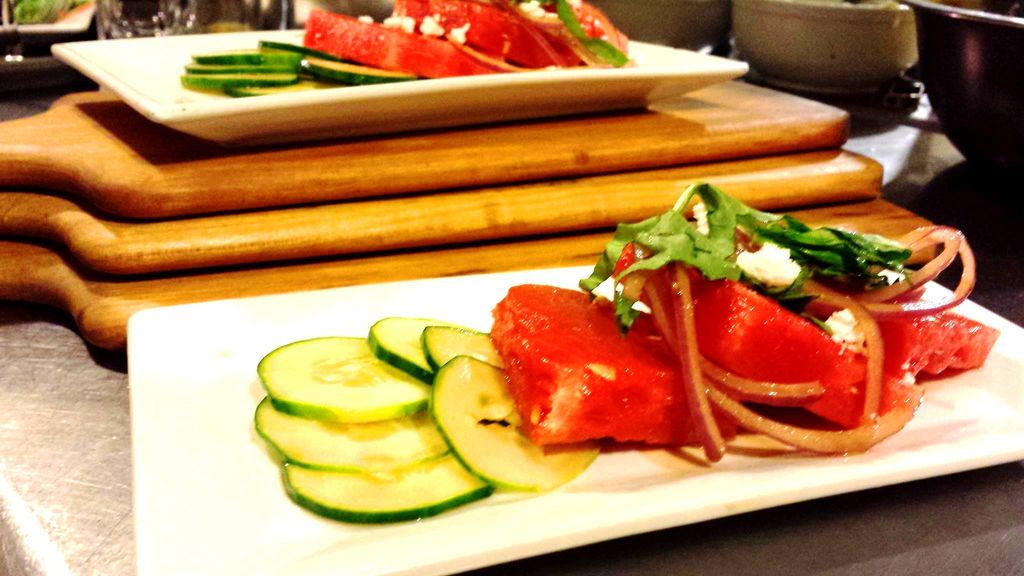 Watermelon Basil Salad with Balsamic Cucumbers and