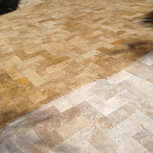 Sealed and unsealed travertine driveway