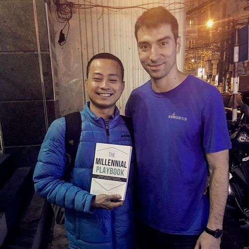 Cheong with his copy of "The Millennial Playbook"