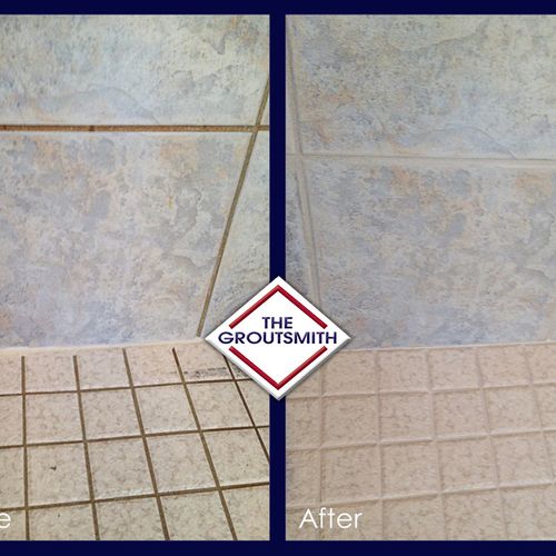 Shower grout cleaning - before & after