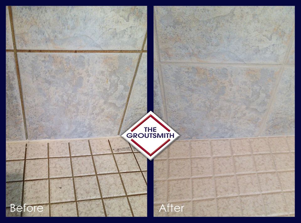 Shower grout cleaning - before & after