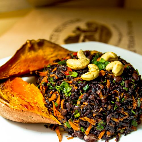 Forbidden Black Rice with Roasted Sweet Potatoes
