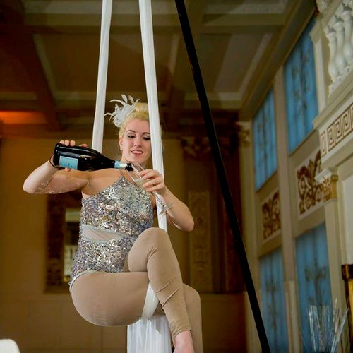 Aerial Champagne pouring at Weddings and Corporate