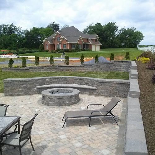 Fire Pit Patio with Beautiful sitting wall install