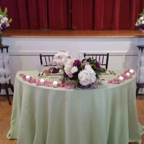 bride and groom table and floral