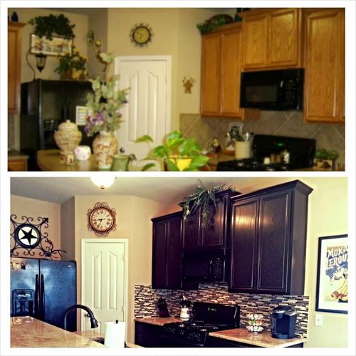Before and after of Kitchen, stained an Espresso o