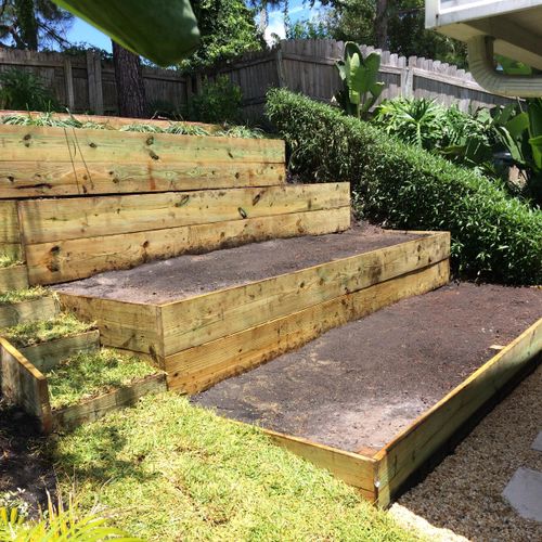 Terraced garden for backyard with slope