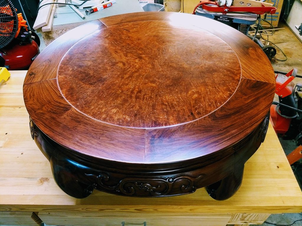 The burled veneer on this table finished beautiful