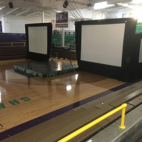 Setting up the big stage for Waukegan School  Dist