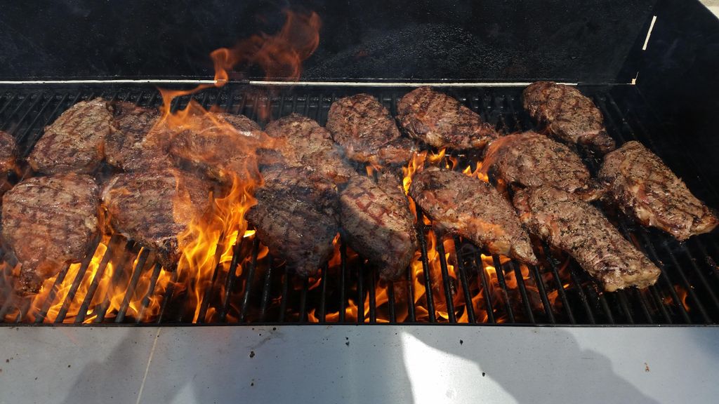 Steaks grilled on site.