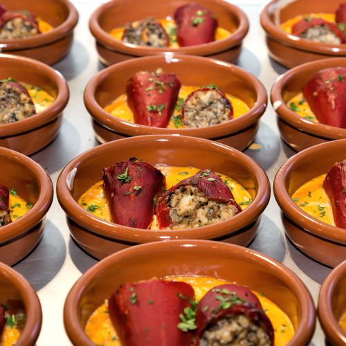 Piquillo peppers stuffed with mushrooms and prawns