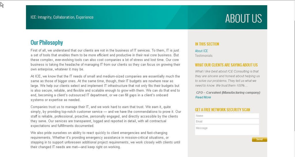 Web copy: About Us for ICE Consulting.