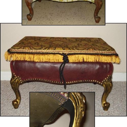 Reupholstered, stained and antiqued bench. Before 