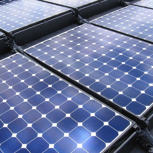 Close-up of SunPower solar panels.