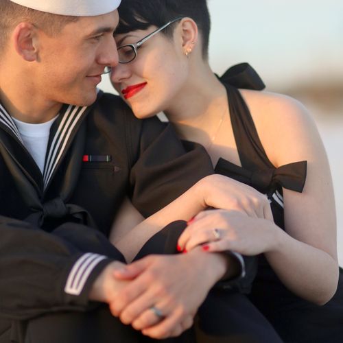 Sweet military couple celebrating their time toget