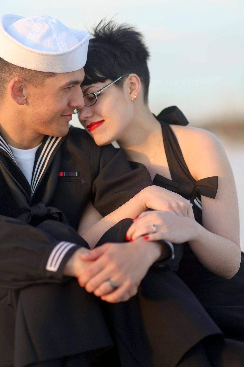 Sweet military couple celebrating their time toget