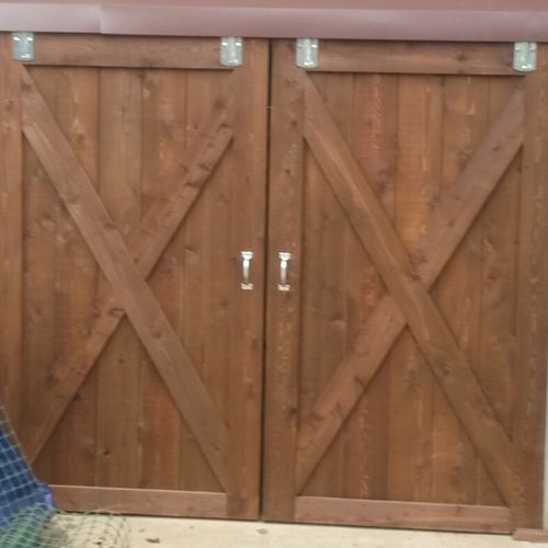 Barn style cedar doors.