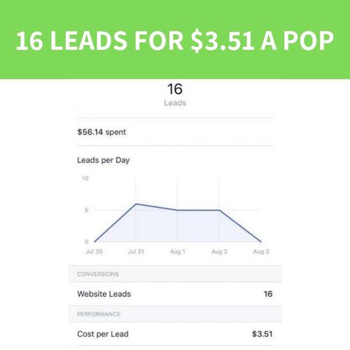 Crazy results for a new client, at $3.51 per lead 