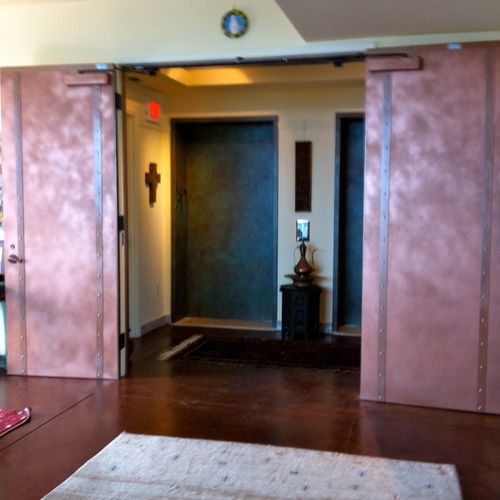 Faux-Finish Patina Bronze Elevator Door with Faux-