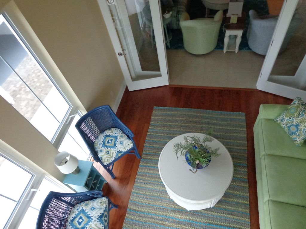 Bird's eye view of a coastal sunroom; from blueber
