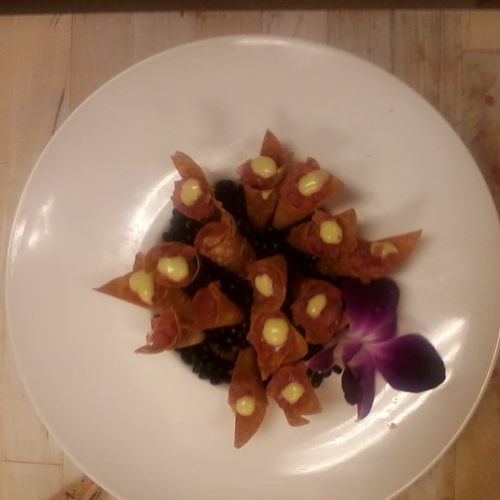 Ahi Tuna Tartar Cones with Wasabi Aioli.