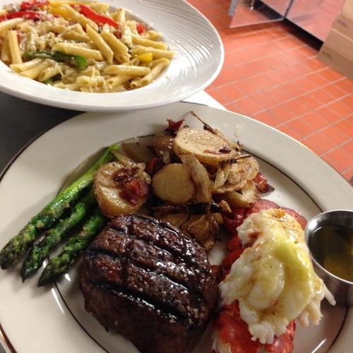Surf & Turf  Filet mignon & Lobster tail w/grilled