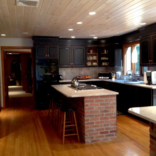 Black distressed painted kitchen cabinets, knotty 