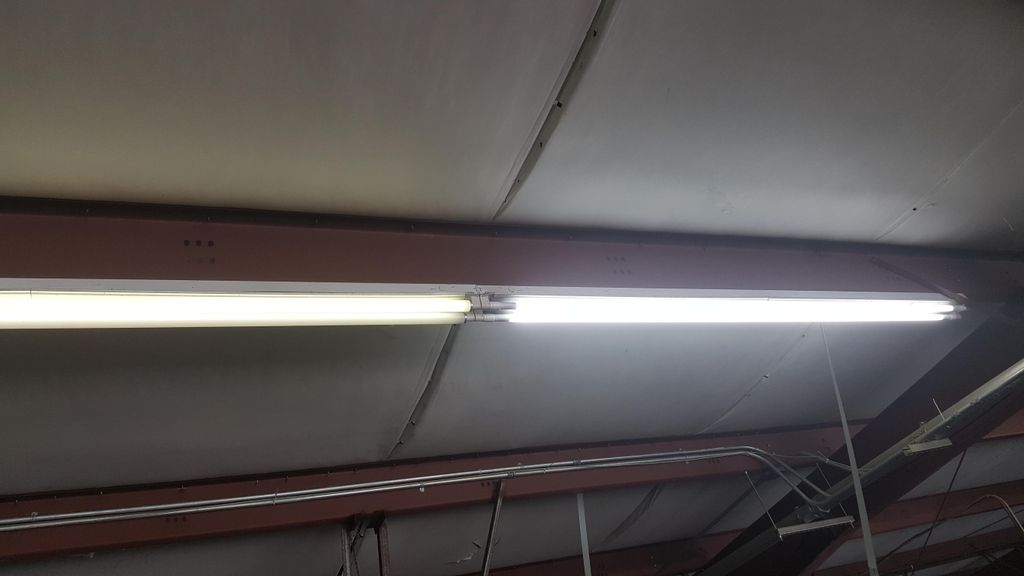 Fixture on the right is new LED bulbs, last 5 year