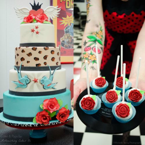Rockabilly wedding cake and cake pops
