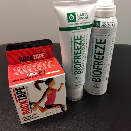 Along with muscle work; RockTape and Biofreeze aid