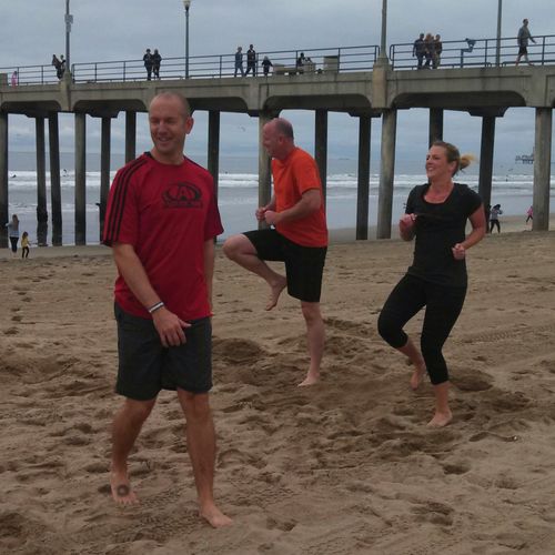 Here I am leading a beach workout in Huntington Be
