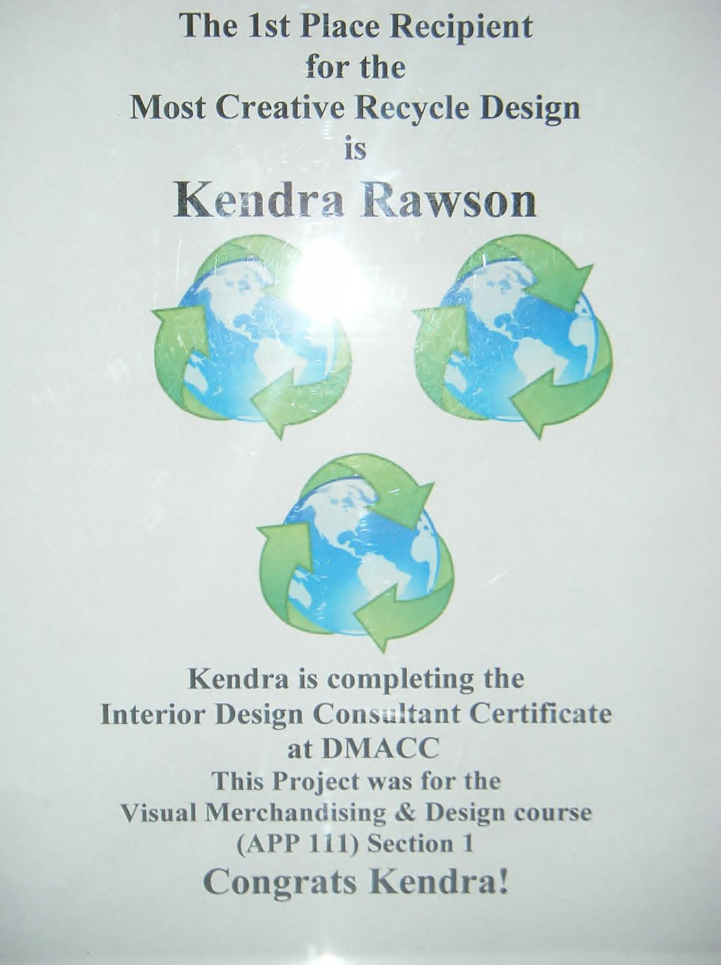 First Prize winner In collage for recycled design