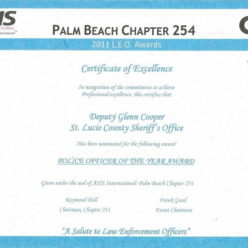 Honored by the Palm Beach Chapter of ASIS Internat