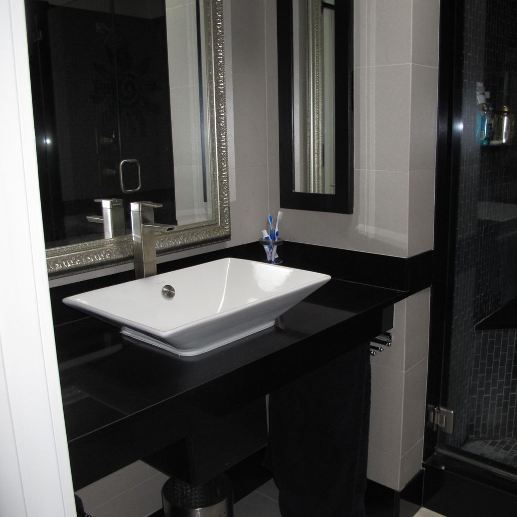bowl sink on floating granite top