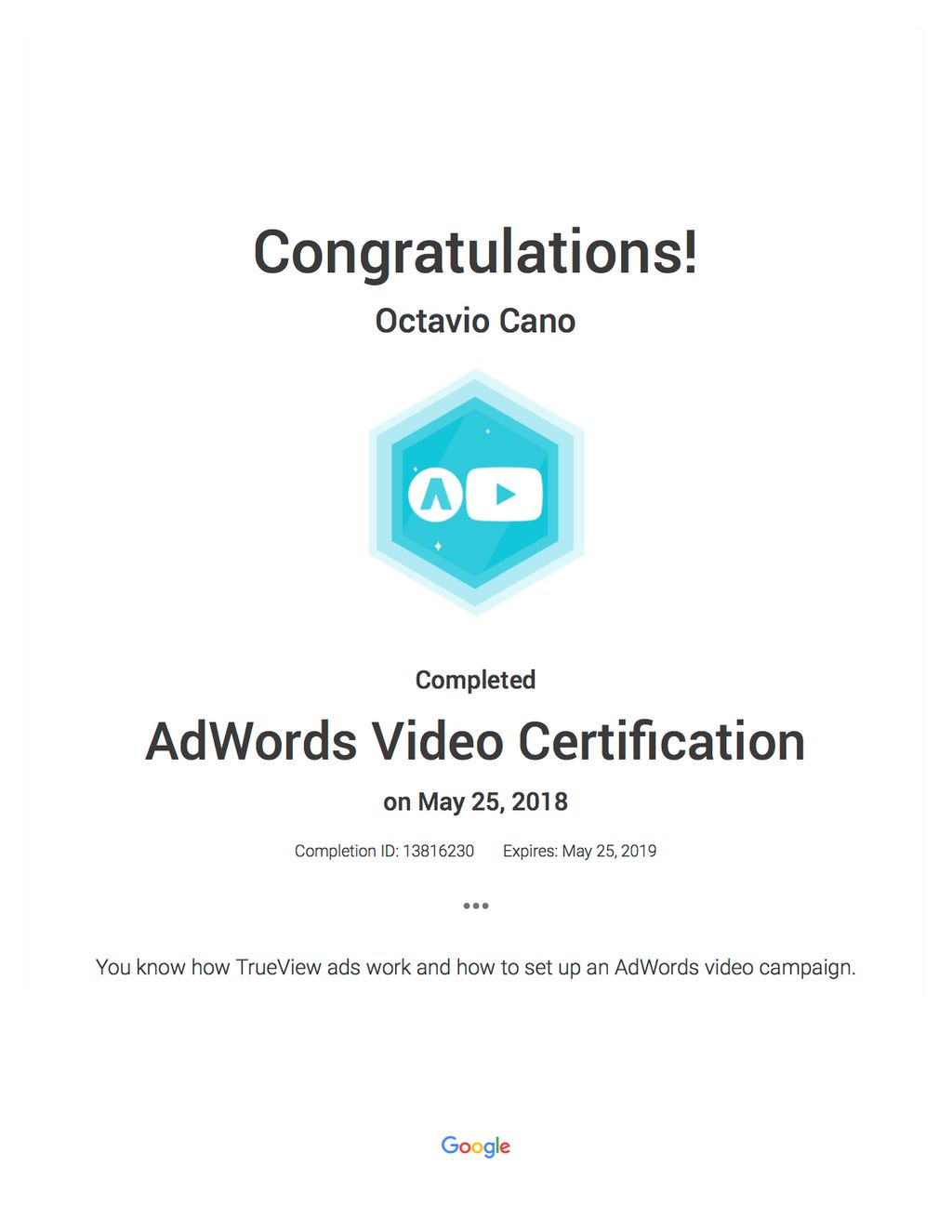 Youtube Video Certification