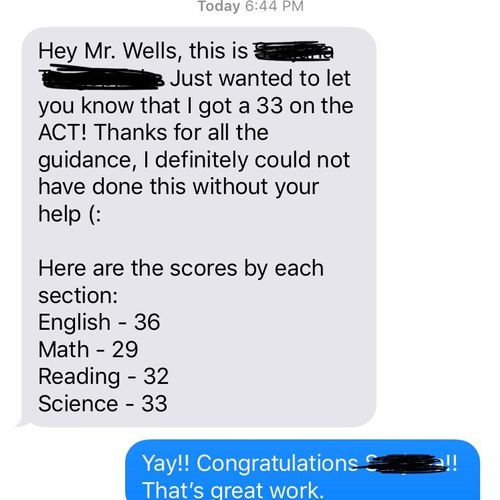 I was able to help this student take her score fro