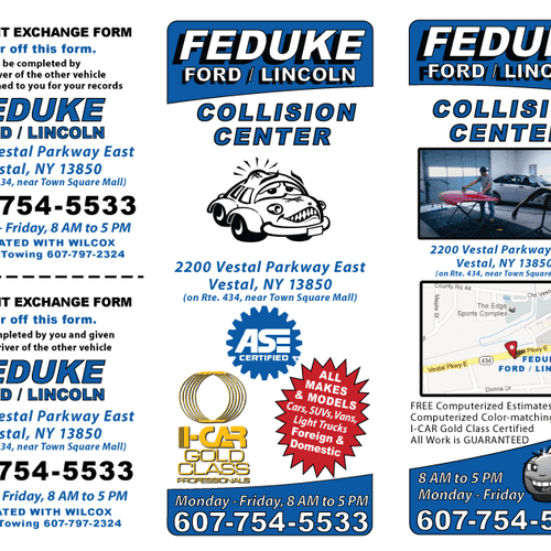Feduke Collision Center Tri-fold Brochure (outside