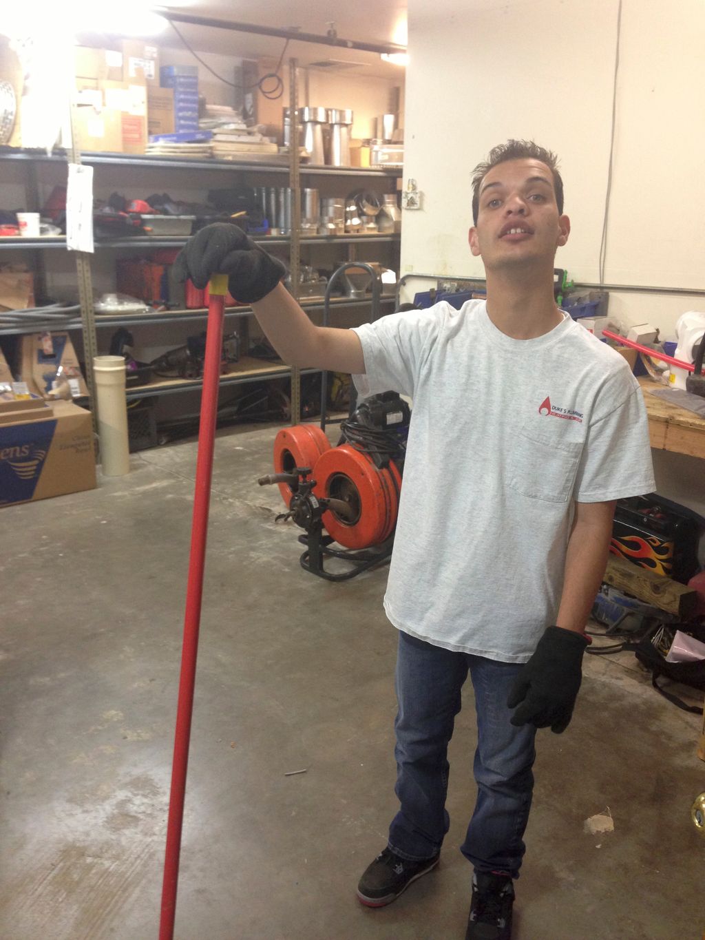 Geordan keeping our shop clean