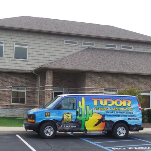 Tudor truck at a commercial carpet cleaning.