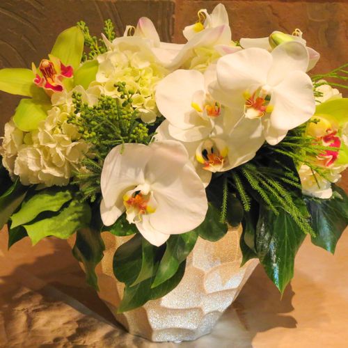 Elegant "everlasting" florals, orchids, centerpiec