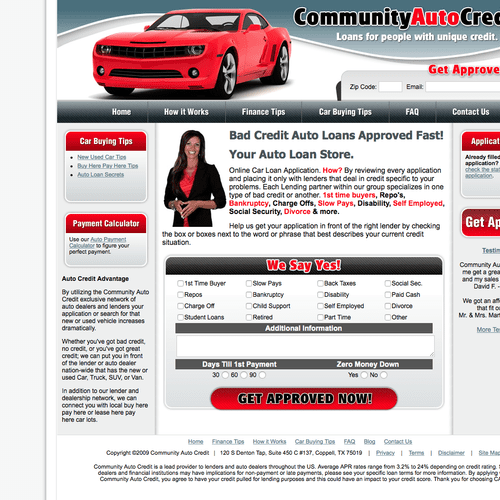 Auto finance site - I provided all input for desig