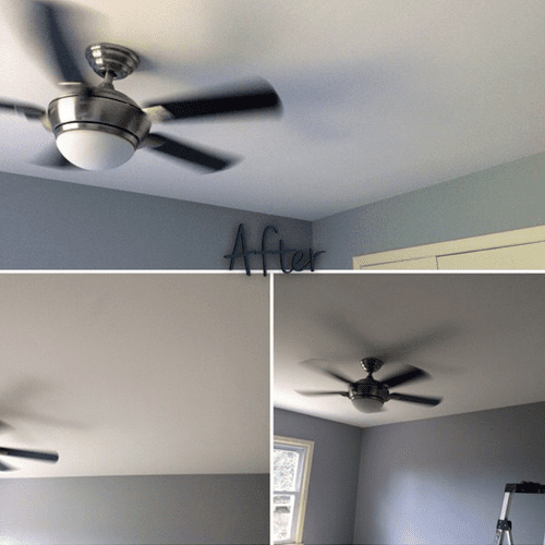 Relocate light, repair ceiling, install ceiling fa
