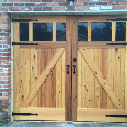 Custom garage doors constructed from local cypress