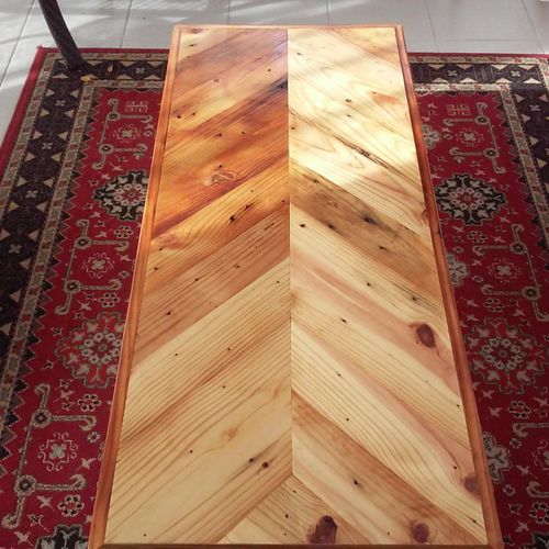 Custom coffee table made from reclaimed wood.