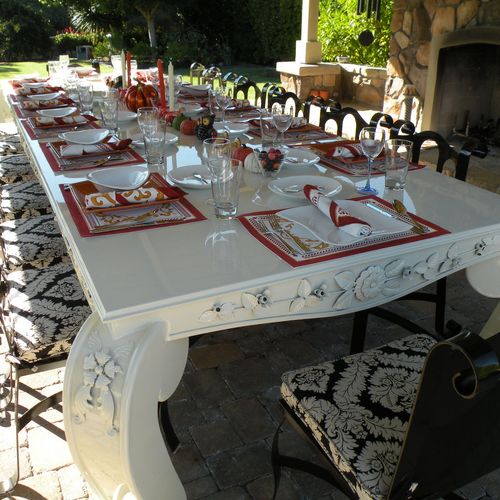 Custom made outdoor table and custom made chairs.
