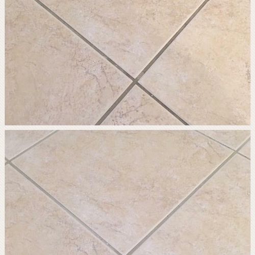 Grout cleaning before/after. Done using nontoxic p